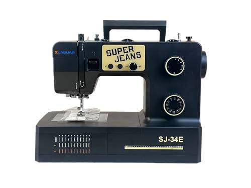 Jaguar SJ-34E Máquina de Coser Robusta Super Jeans | 34 Puntos | Electrónica | Mesa de Extensión | Enhebradora Auto | Lata Insertar | Motor Servo | LED | Brazo Libre | Para Telas Gruesas