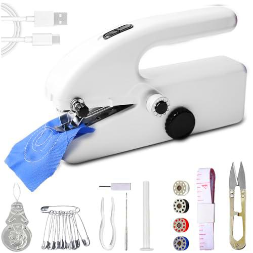 Mini máquina de coser eléctrica, máquina de coser a mano con accesorios de costura