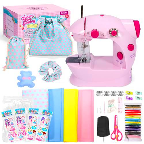 Caydo Maquina de Coser Infantil, Mini Máquina de Coser de Doble Velocidad para Niños 8-12 Años con Kits de Costura
