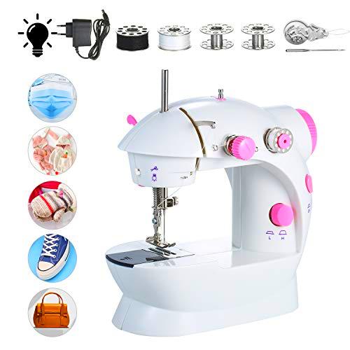KKmoon Máquina de coser multifuncional eléctrica doméstica portátil de 2 líneas ajustable a 2 velocidades con lámpara y pedal de corte