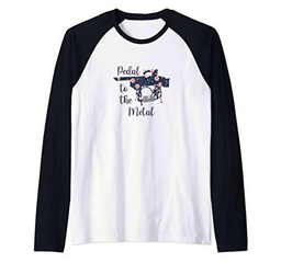 Pedal to the Metal Vintage Sewing Machine Floral Camiseta Manga Raglan