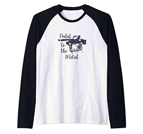 Pedal to the Metal Vintage Sewing Machine Floral Camiseta Manga Raglan