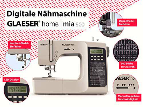 GLAESER Máquina de coser digital Home Mia 500, 300 variantes de puntada