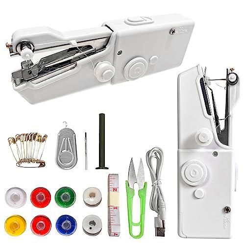 Máquina de coser portátil,Máquina de coser,Mini máquina de coser eléctrica profesional para principiantes (blanco)
